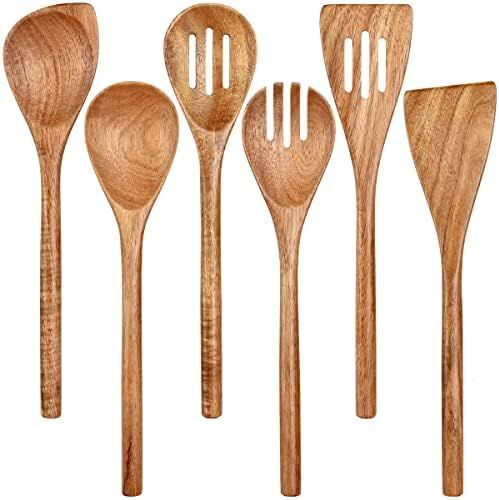 RUCHBA Wooden Spoons Utensils for Cooking Serving, 12 Inch Acacia Wood Tools Sets Non Stick Apartmen | Amazon (US)