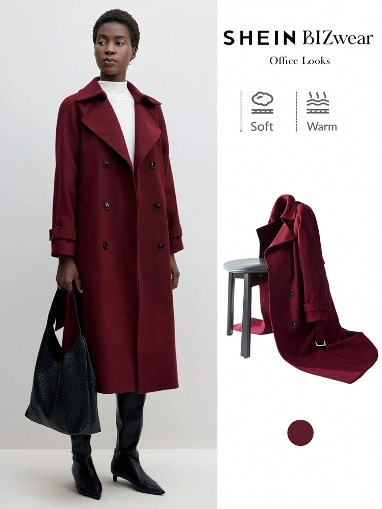 SHEIN BIZwear Weihnachts-Rote Woll-Modejacke, Retro Langarm Pendler-Mantel Für Frauen | SHEIN