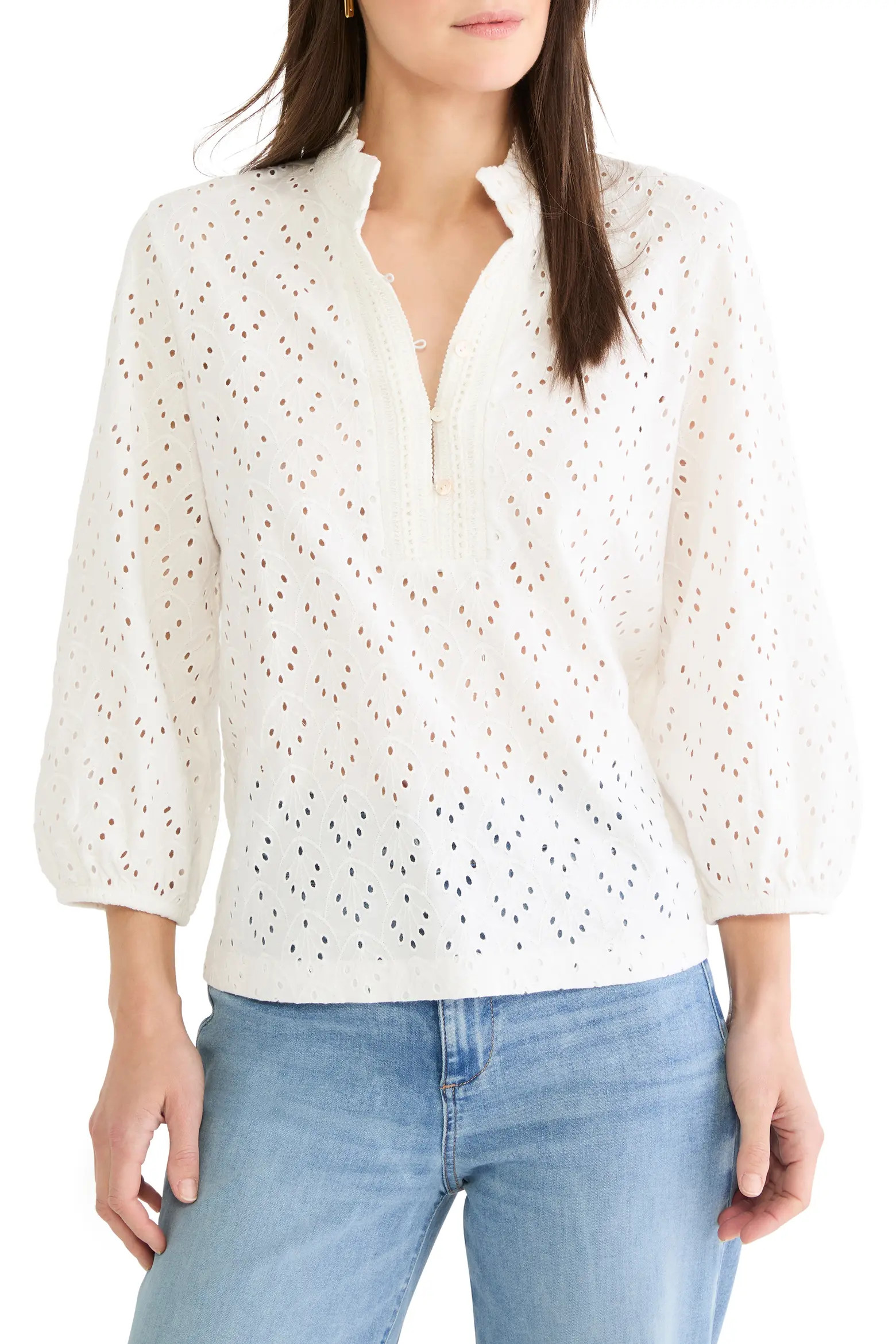 Ruffle Neck Eyelet Top (Women) | Nordstrom | Nordstrom