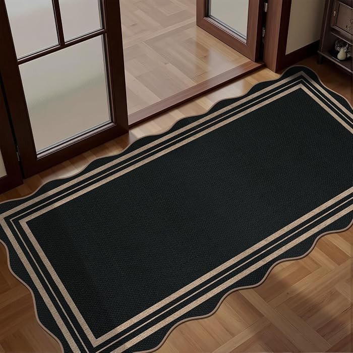 Scalloped Easy Jute Black Rug, 2x4 Front Door Washable Door Mat Non Slip Small Kitchen Area Rug, ... | Amazon (US)
