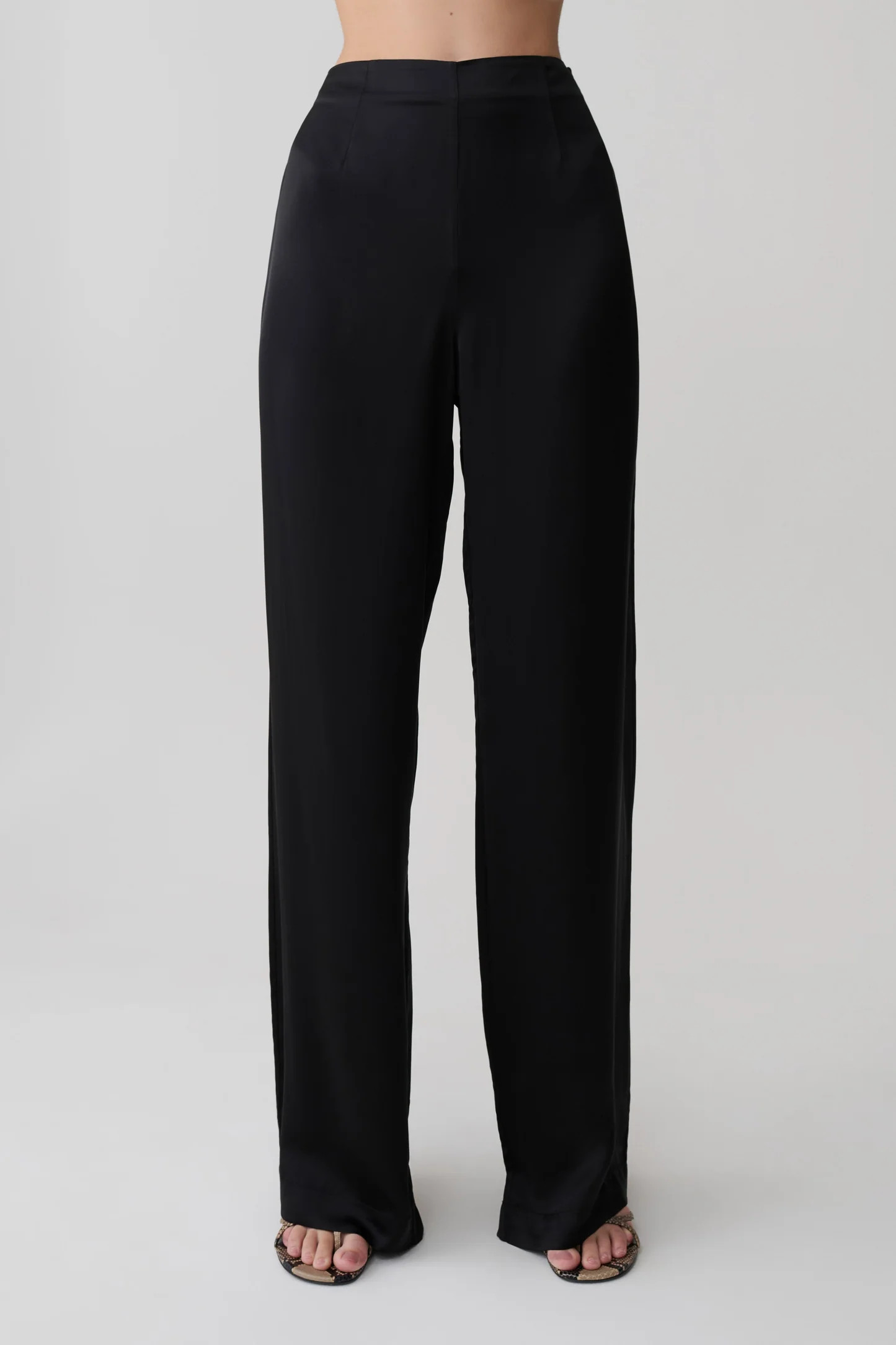 Sydney Straight Leg Satin Pants - Black | MESHKI US