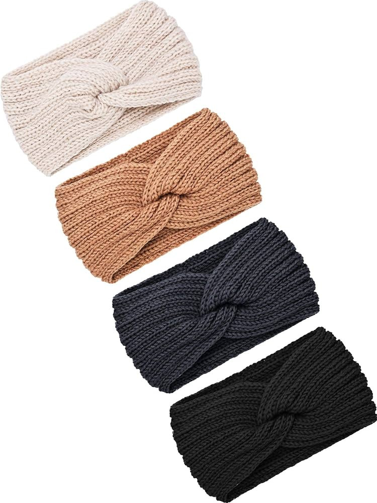 4 Pieces Chunky Knit Headbands Braided Winter Headbands Ear Warmers Crochet Head Wraps for Women ... | Amazon (US)