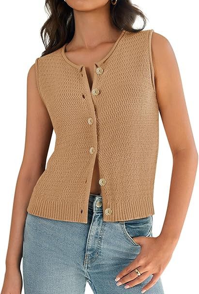 Yousify Womens Sweater Vest 2025 Summer Trendy Sleeveless Knit Button Down Tank Tops Casual Cardi... | Amazon (US)