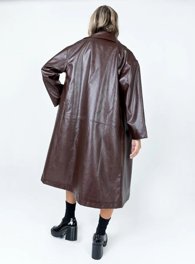 Fran Faux Leather Trench Coat Brown | Princess Polly US