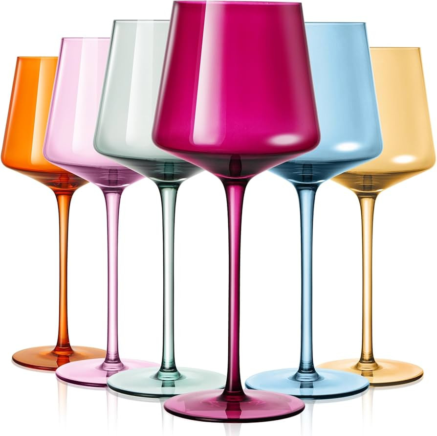 Colored Wine Glasses Set of 6, 18Oz Hand Blown Long Stem Premium Crystal White Red Wine Glass, Gr... | Amazon (US)