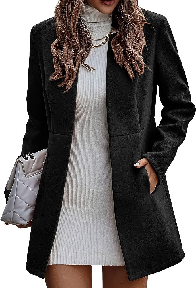 AOVDE Womens Trench Coats Casual Blazers Open Front Lapel Slim Fit Work Office Winter Cardigan Jacke | Amazon (US)