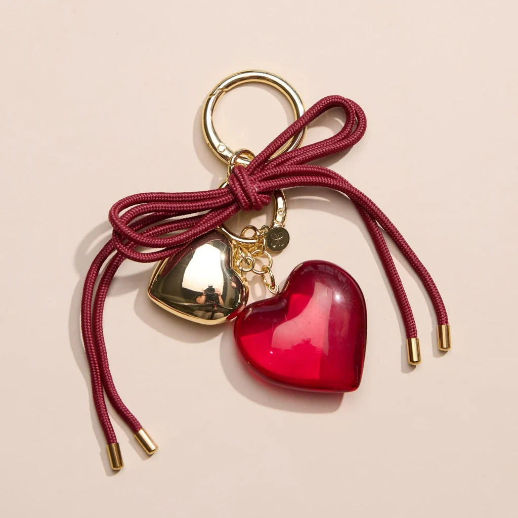 Burgundy Heart & Cord Bag Charm | Nickel and Suede