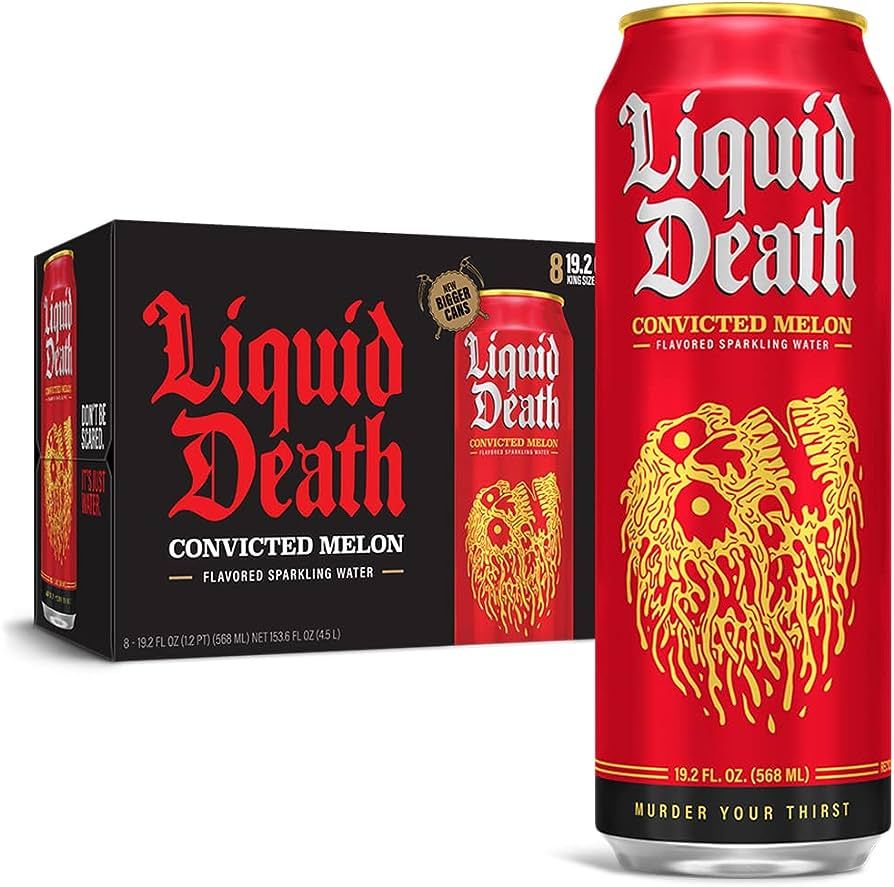 Liquid Death Flavored Sparkling Water with Agave, Convicted Melon, 19.2 oz King Size Cans (8-Pack... | Amazon (US)