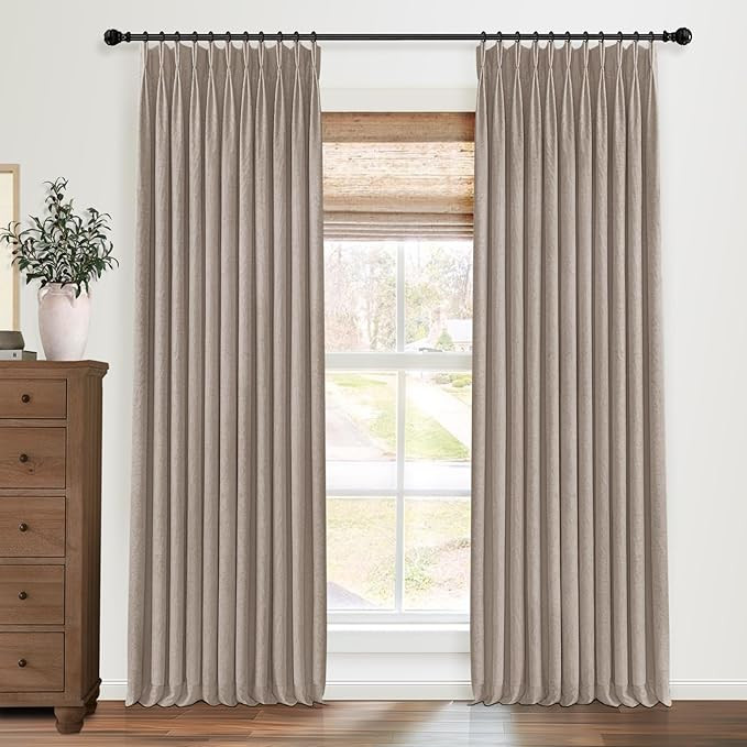 Pinch Pleated Blackout Curtains 84 Inch Long, Linen Blend, 100% Blackout Drapes with 20 Hooks, Id... | Amazon (US)