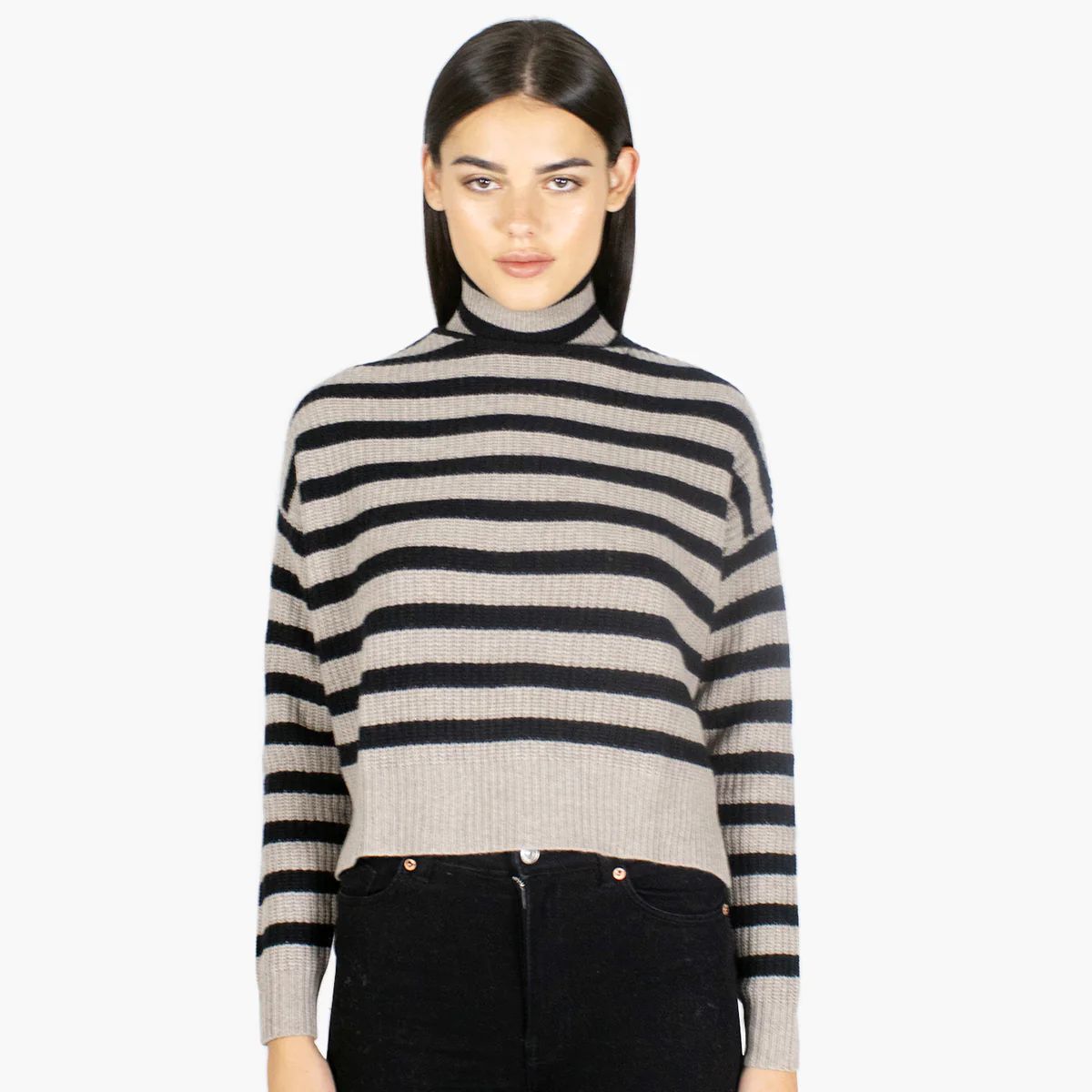 6 Ply Cropped Striped Shaker Mock | Autumn Cashmere | Autumn Cashmere