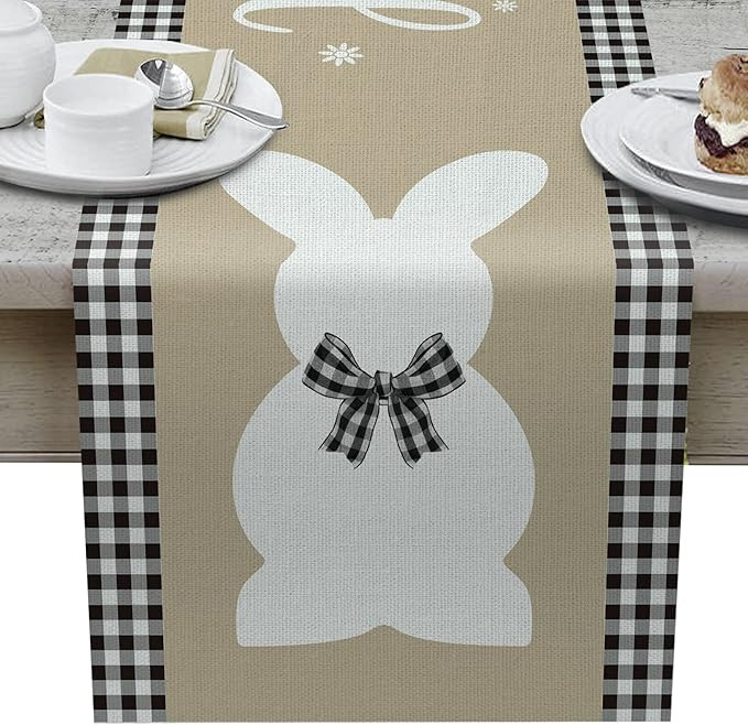 Aoke Black Buffalo Plaid Easter Table Runner, 14 x 72 Inches Burlap Bunny Seasonal Farmhouse East... | Amazon (US)