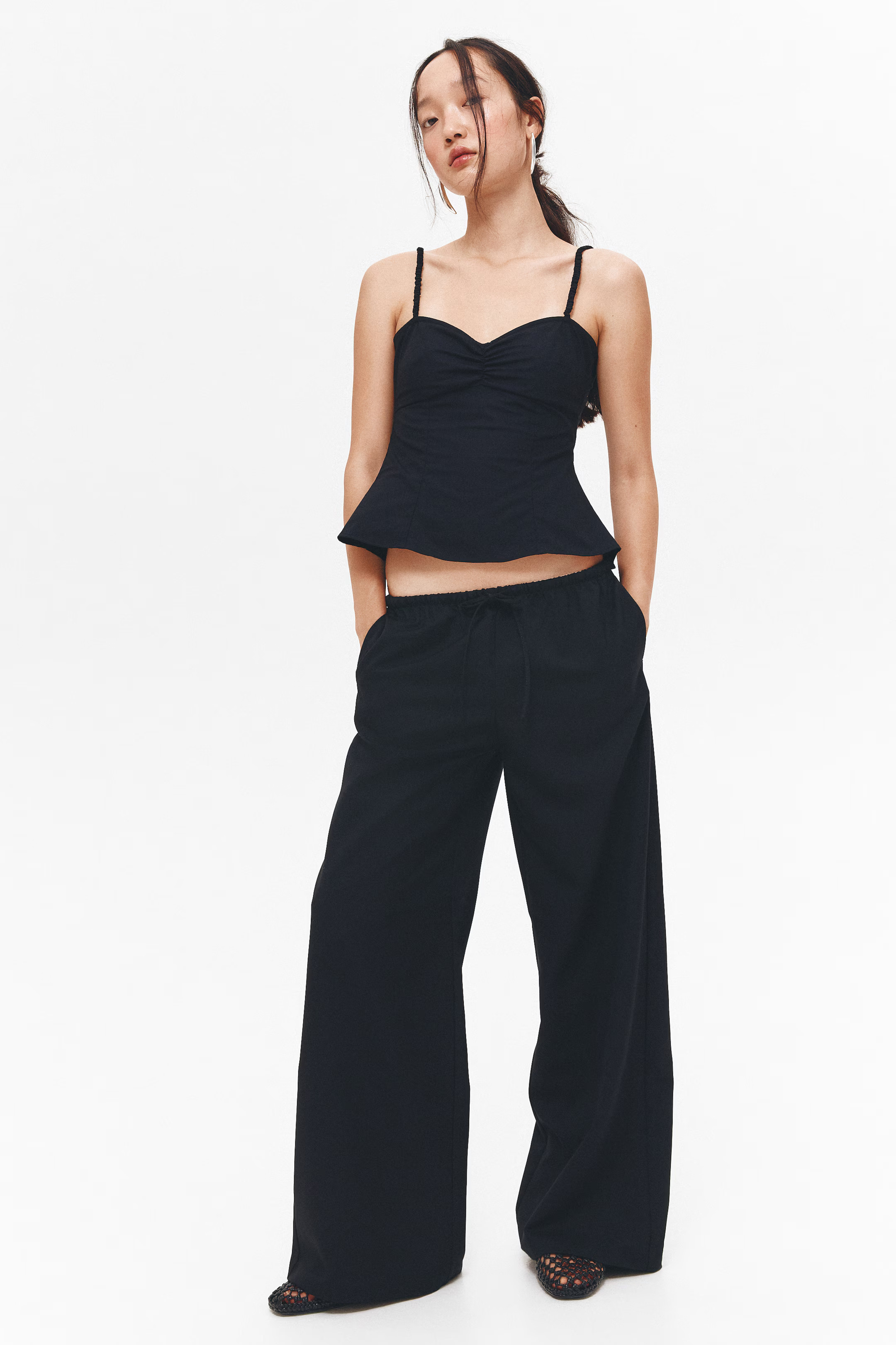 Twill Drawstring Pants - Dark gray melange - Ladies | H&M US | H&M (US + CA)