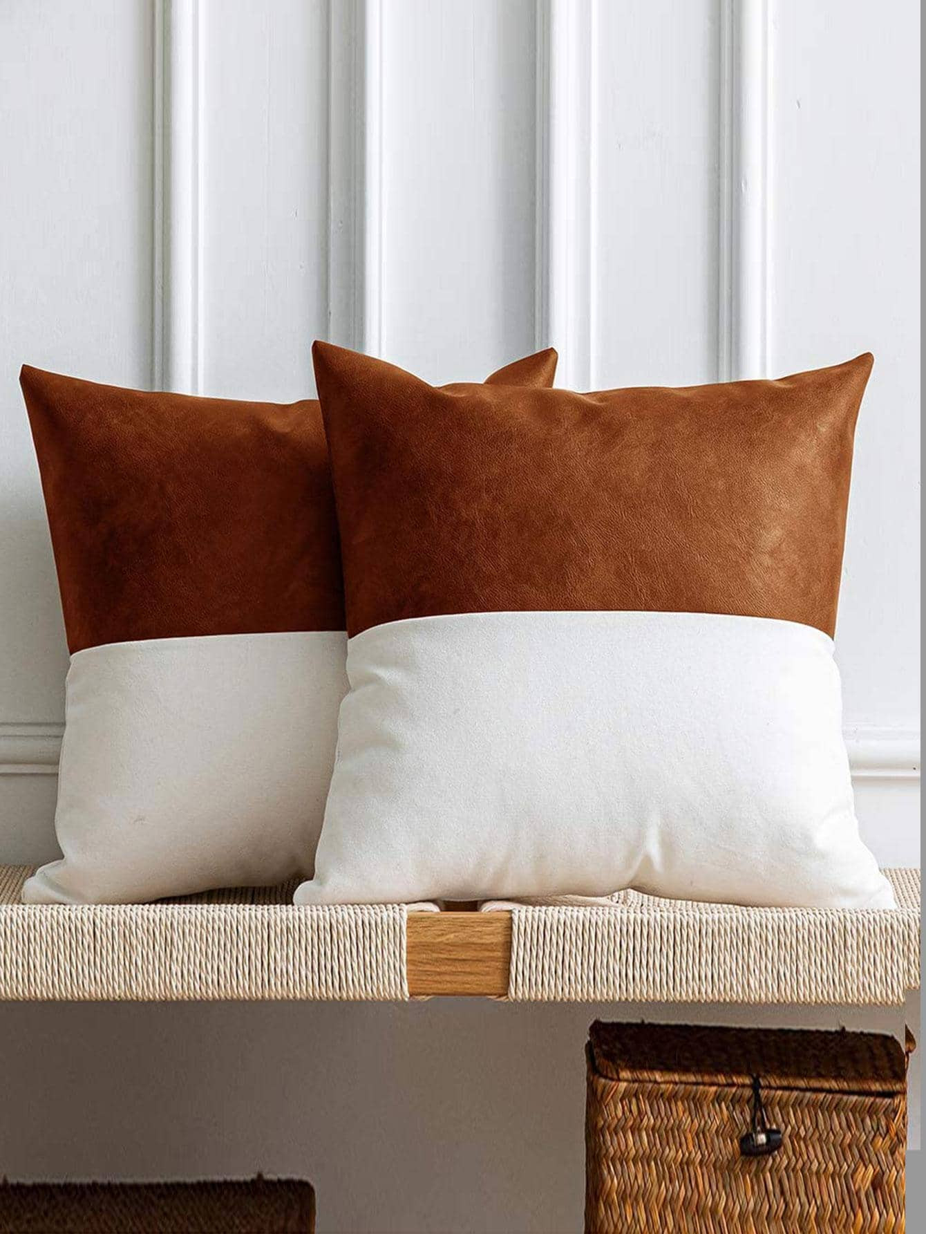 Leather Throw Pillow Covers, Set of 1 Modern Leather/Canvas Decorative Pillowcases for Home Decor... | SHEIN