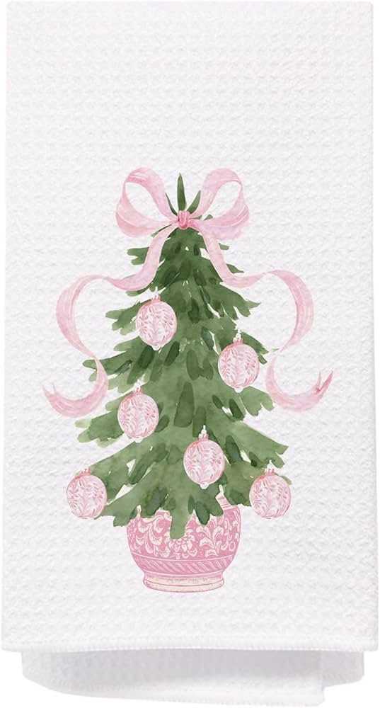 SPBL&L Chinoiserie Christmas Kitchen Towels, Pink Bow Christmas Balls Tree Decorative Hand Towels... | Amazon (US)