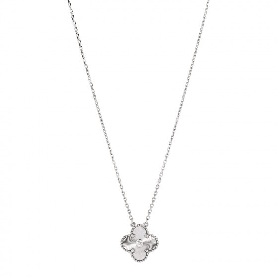 VAN CLEEF & ARPELS

18K White Gold Diamond Guilloche Vintage Alhambra Pendant Necklace | Fashionphile