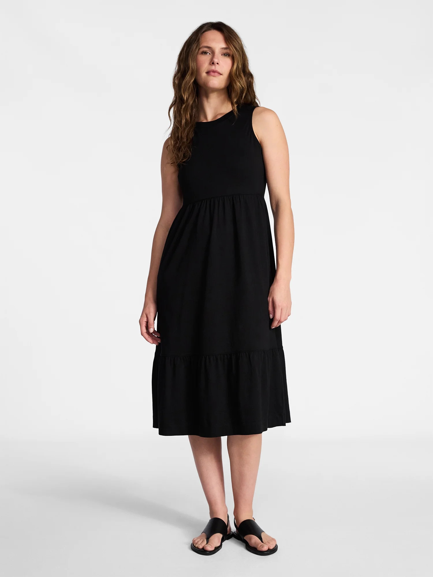 Time and Tru Women's Cotton Sleeveless Tiered Midi Dress, Sizes XS-XXXL | Walmart (US)