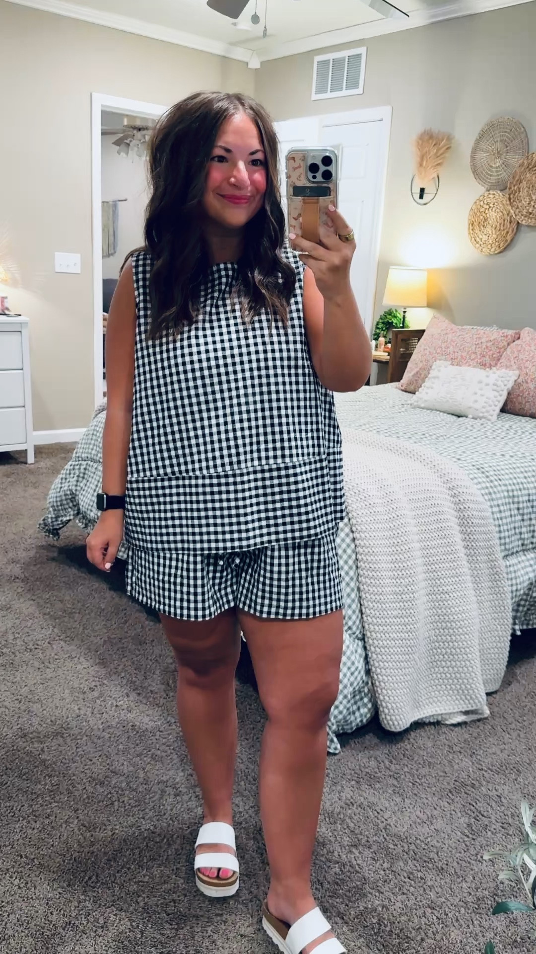 Currently obsessed 🤍 This gingham two-piece shorts set from Amazon is giving effortless, cute, and comfy all in one 🙌 Perfect for warm days, running errands, or just feeling put together without trying too hard! 💕

sandals: fit true to size // wearing a 5
set: fits true to size // wearing a large 

 #LTKootd #LTKMidsize