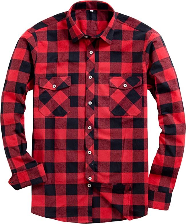 Alimens & Gentle Men's Button Down Regular Fit Long Sleeve Plaid Flannel Casual Shirts | Amazon (US)