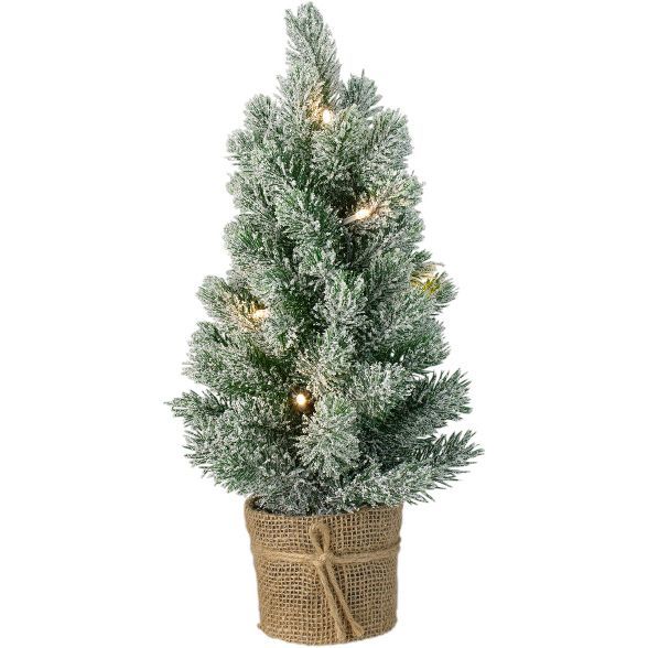 Northlight 17-Inch Mini Artificial Tabletop LED Flocked Christmas Tree with Burlap Base- Clear Li... | Target