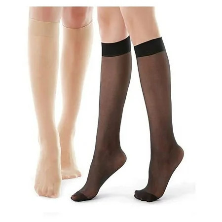 G&Y 9 Pairs Knee High Pantyhose with Reinforced Toe - 20D Nylon Stockings for Women, 5 Black & 4 Nude | Walmart (US)