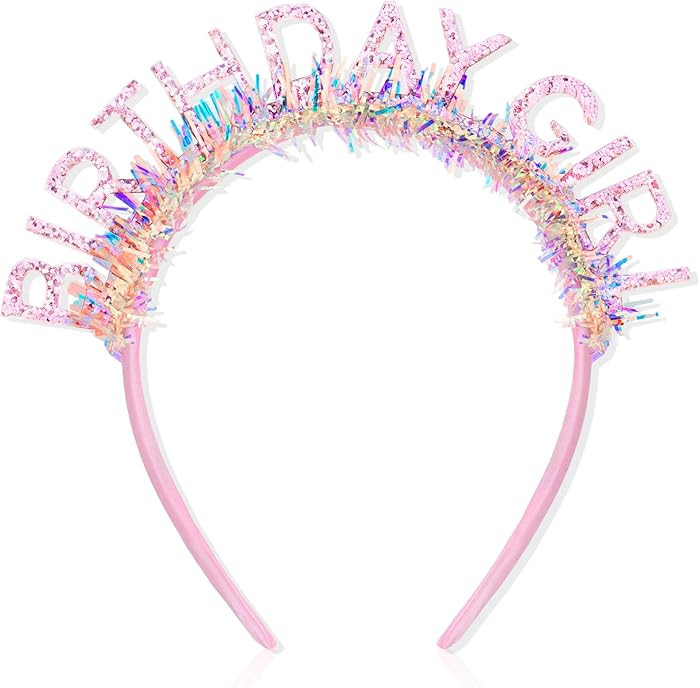 CIEHER Birthday Girl Headband Crown for Women & Girls - Pink Glitter Letter Tiara - One Size Fits... | Amazon (US)