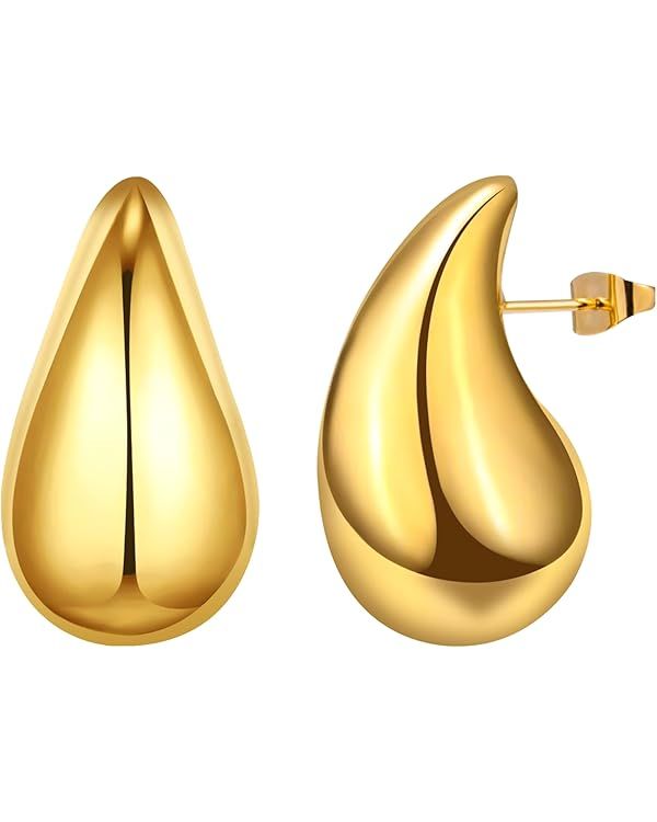 Gold Hoop Earrings for Women Trendy, Dupes Earrings Lightweight Teardrop Earrings, Hypoallergenic... | Amazon (US)