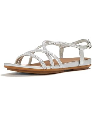 FitFlop Women's Gracie Crystal Back-Strap Sandals - Lightweight Leather Strappy Flats w/Dynamicus... | Amazon (US)