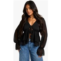 Womens Ruffle Flare Sleeve Blouse - Black - 12 | boohoo (US & Canada)