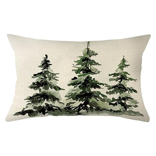 Ogiselestyle Christmas Trees Throw Pillow Cover, 12 x 20 Inch Snowy Winter Tree Holiday Cushion Case Decoration for Sofa Couch | Amazon (US)