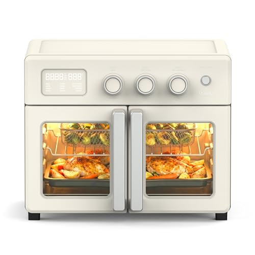Martha Stewart French Door Air Fryer Toaster Oven Combo, 34QT Countertop Convection, 12-in-1, Bake, Broil, Roast, Fits 12” Pizza, Dehydrate, 5 Accessories, Air Fry Basket, Stainless Steel, Linen White | Amazon (US)