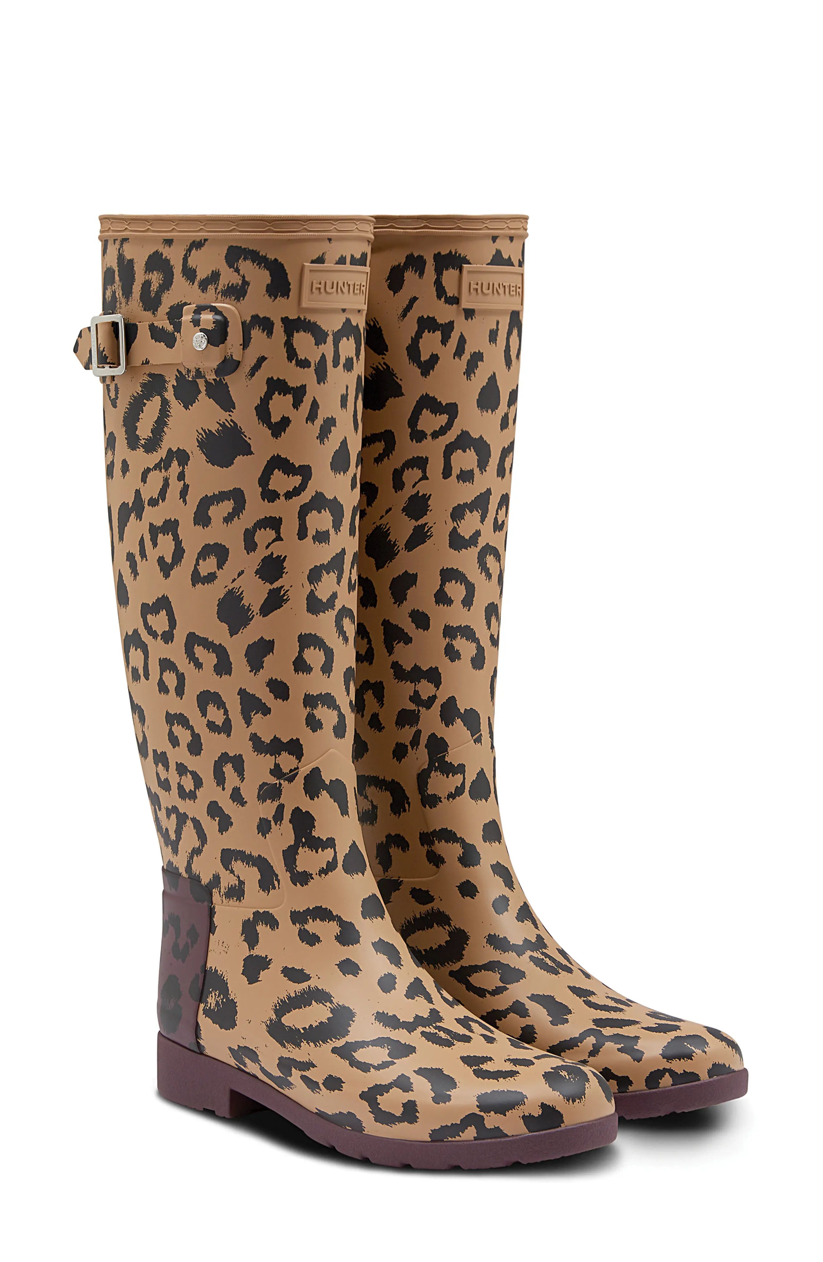 Hunter Original Leopard Print Refined Tall Rain Boot (Women) | Nordstrom