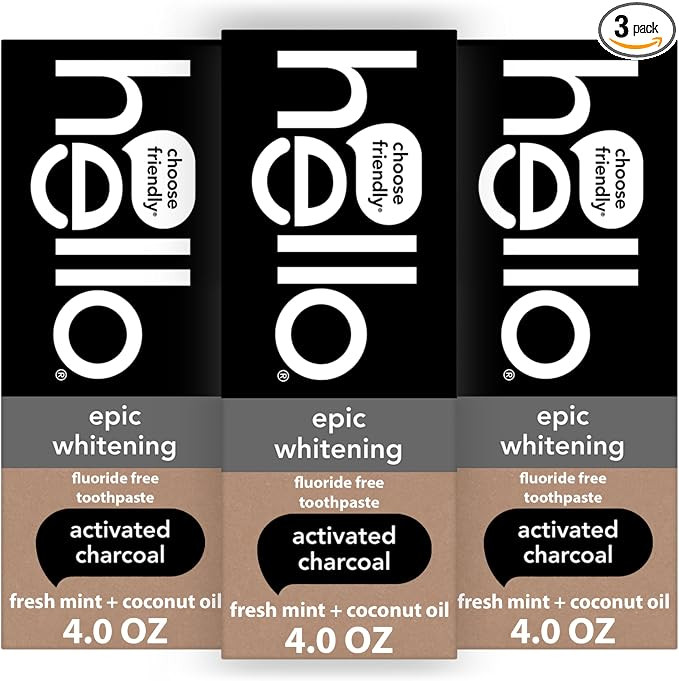hello Epic Whitening Charcoal Fluoride Free Toothpaste, Activated Charcoal Toothpaste with Coconu... | Amazon (US)
