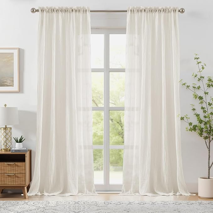 Melodieux Cream Sheer Curtains 84 Inches Long for Bedroom Living Room, Neutral Cotton Linen Light... | Amazon (US)