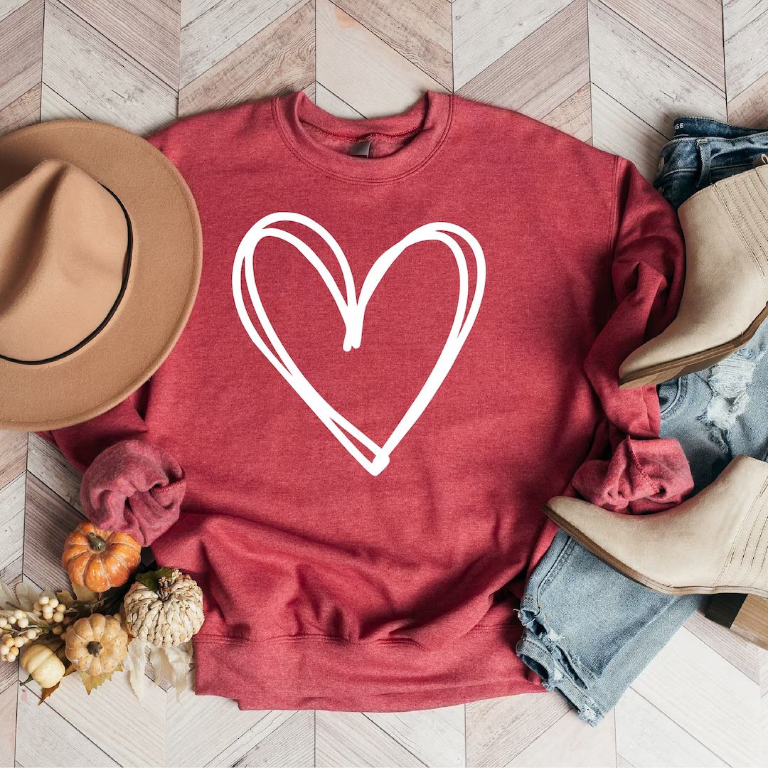 Valentines Heart Sweatshirt Womens Valentines Day Shirt - Etsy | Etsy (US)