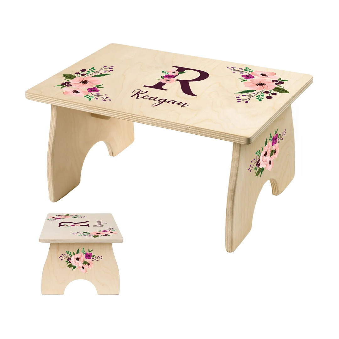 Toddler Step Stool, Floral Step Stool for Kids, Personalized Childrens Wood Step Stool, Flower Gi... | Etsy (US)