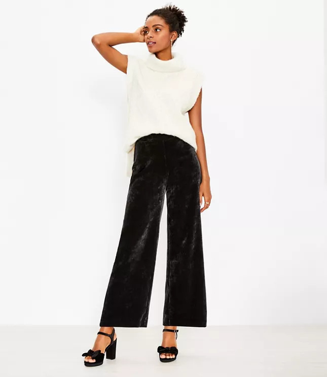 Ribbed Velour Pull On Wide Leg Pants | LOFT