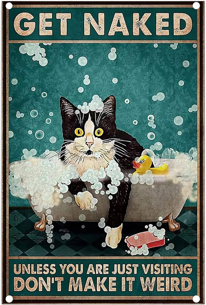 Pautdeer Vintage Black Cat Wall Decor, Funny Bath Cats Wall Art Kitchen bathroom Retro Metal Sign... | Amazon (US)