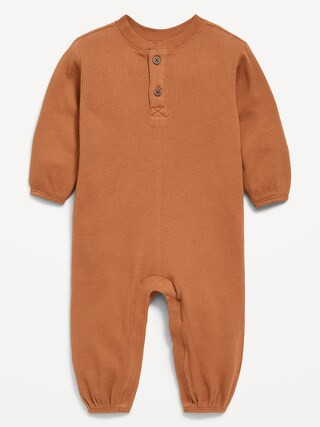 Long-Sleeve Waffle-Knit Henley One-Piece for Baby | Old Navy (US)