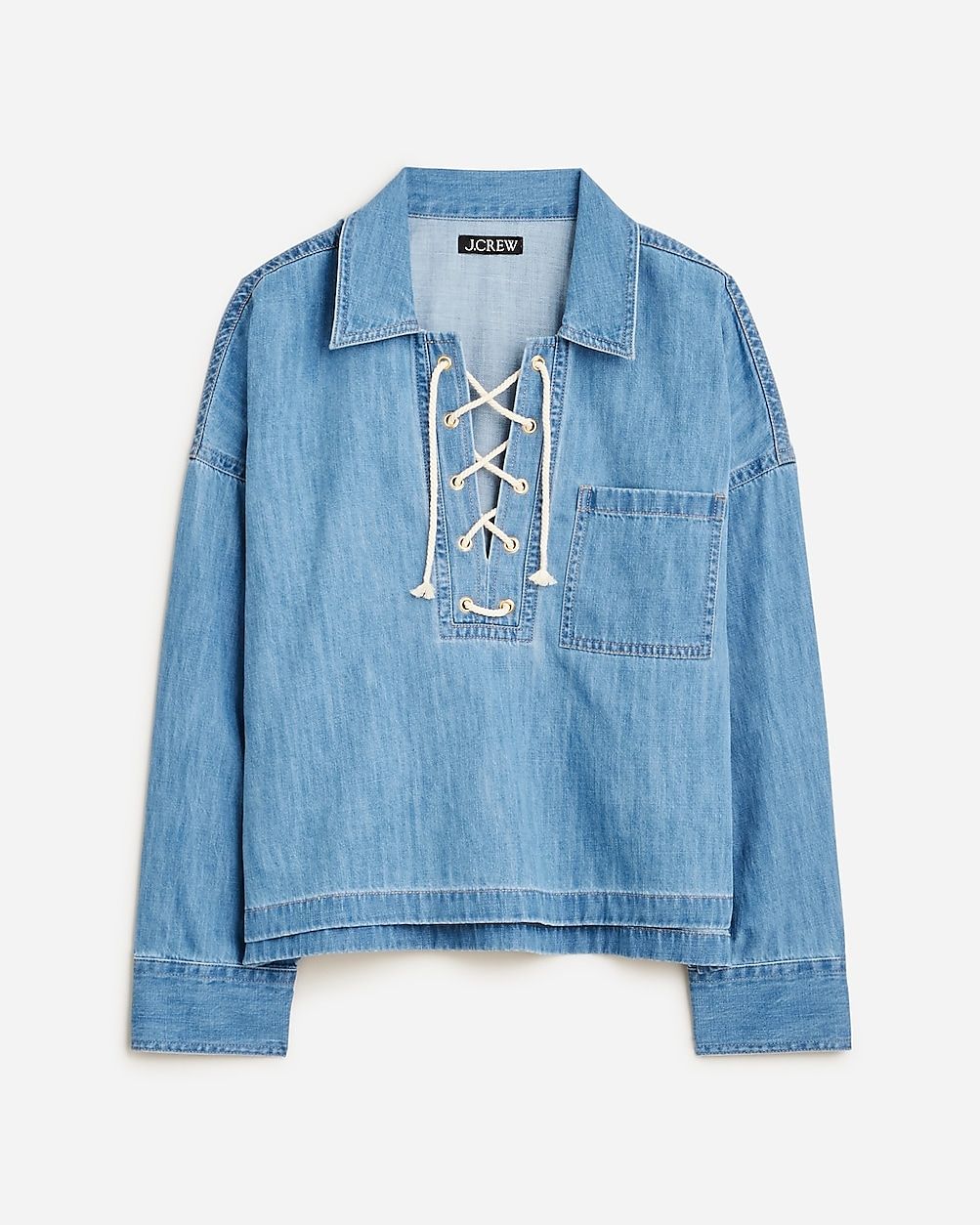 Lace-up pullover shirt in denim | J.Crew US