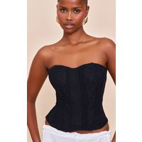 Black Lace Boned Detail Bandeau Corset Top | PrettyLittleThing US