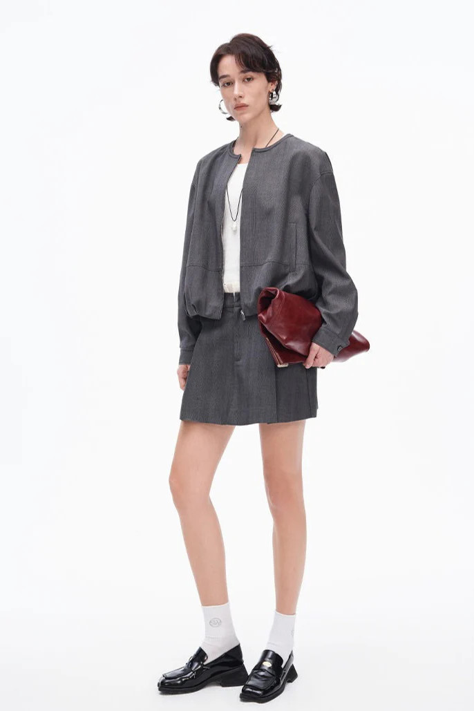 SELFWHO Gray Jacket + Skirt Suit | SELFWHO