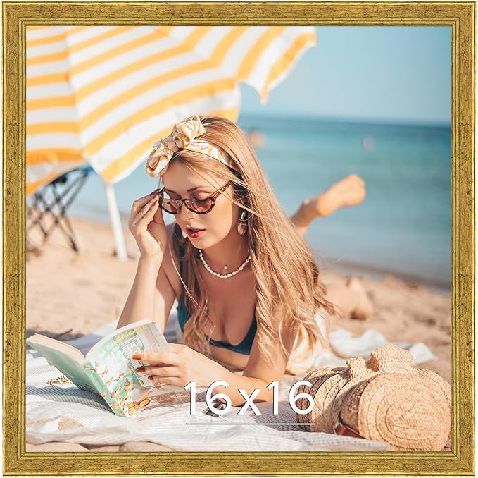 MOUDAMION Wood 16x16 Frame Gold, Ornate Natural 16x16in Poster Picture Frame, Modern Golden 16 x ... | Amazon (US)