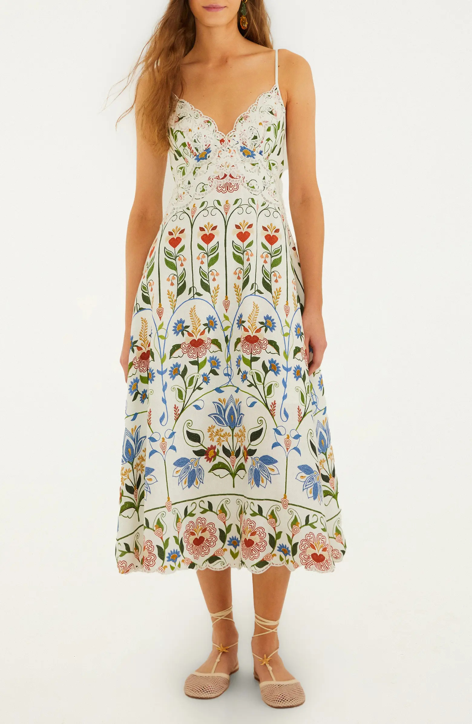 Garden Embroidered Linen Midi Sundress | Nordstrom