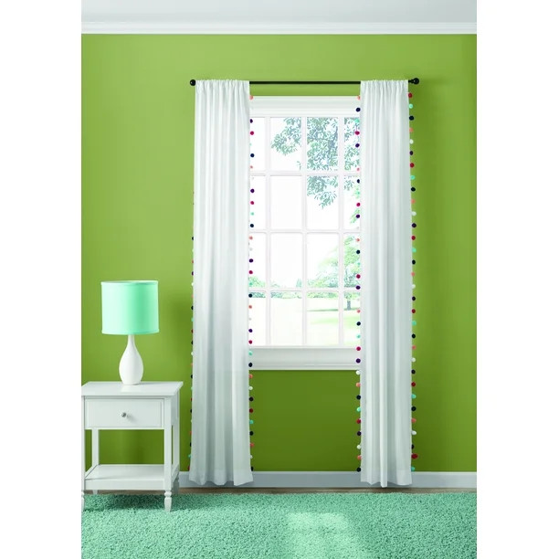 Your Zone Room Darkening Single Window Curtain Panel, White Pom Pom - Walmart.com | Walmart (US)