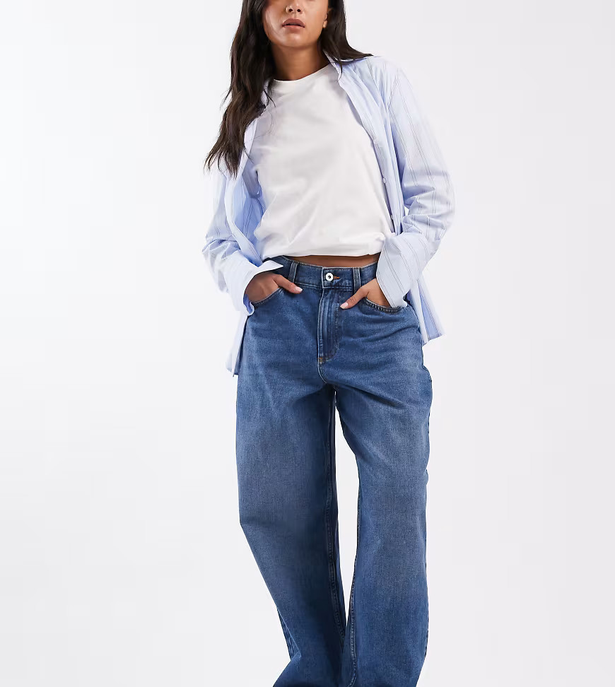 COLLUSION X001 antifit mid rise jean in mid blue | ASOS (Global)