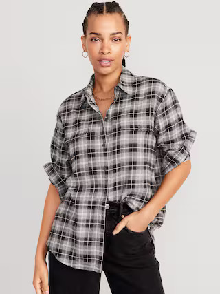 Oversized Flannel Boyfriend Shirt for Women | Old Navy (US)
