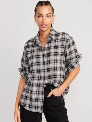 Oversized Flannel Boyfriend Shirt for Women | Old Navy (US)