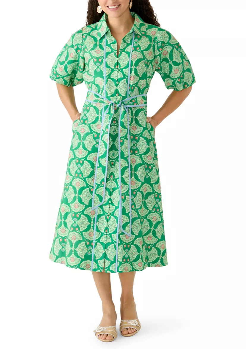 Petite Short Sleeve Belted Midi Shirtdress | Belk