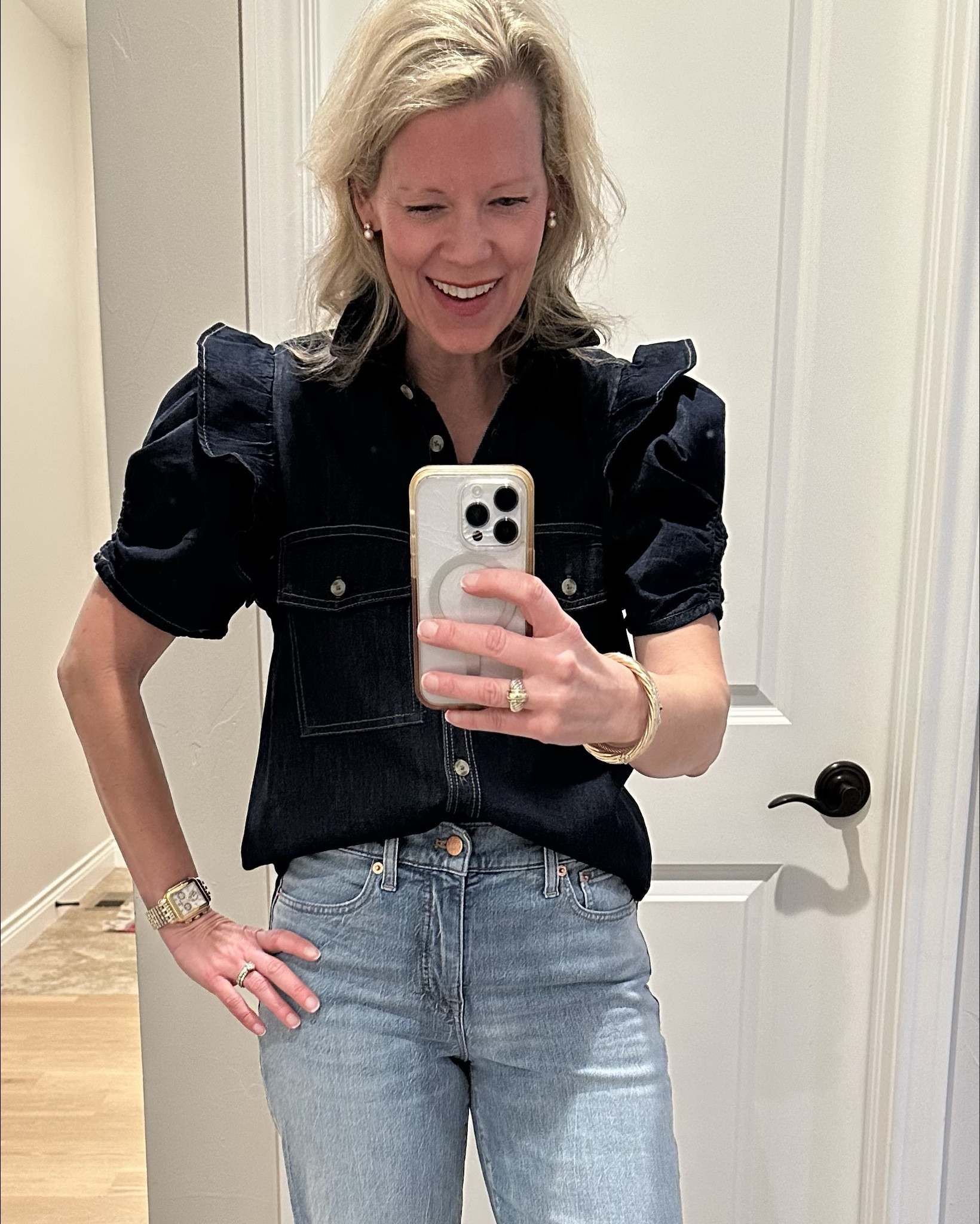 My new favorite top! My 21-year-old daughter bought one as well. It is so so cute! Fits true to size. Love the ruffle detail- love the buttons and the pockets!!!
It also comes in an off-white color. Get it before it sells out!

#LTKStyleTip #LTKMostLoved #LTKWatchNow