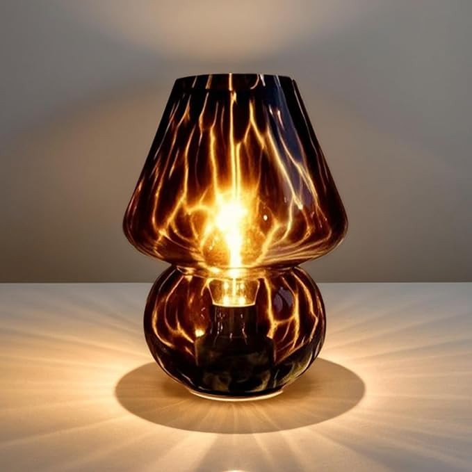 Glass Mushroom Lamp, Mushroom Desk Lamp with LED Bulb, Small Purple Battery Operated Cordless Lam... | Amazon (US)